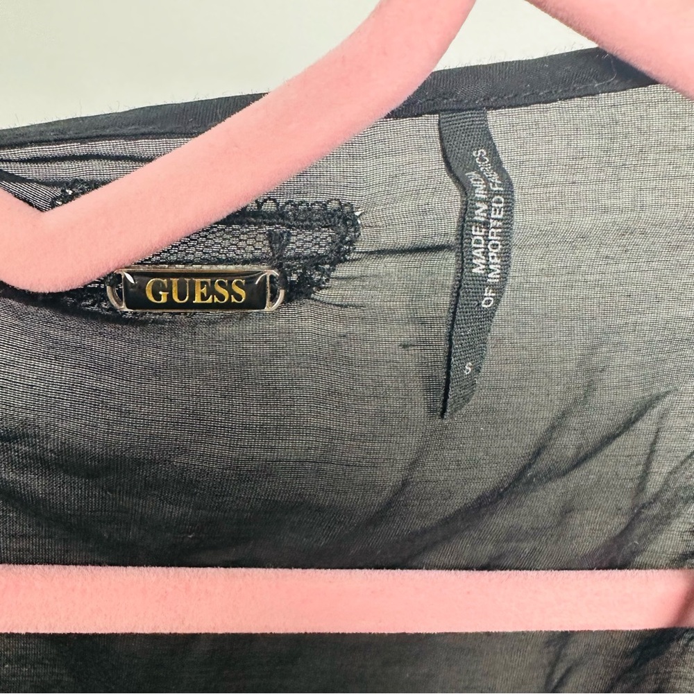 Guess Black Sheer Blouse with Silver Details Size Small - Picture 8 of 9